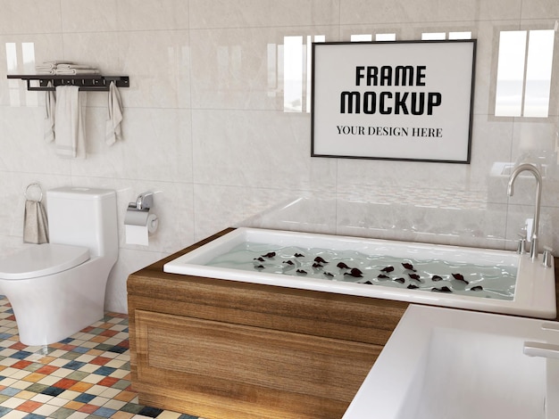 Download Premium PSD | Photo frame mockup realistic in the bathroom