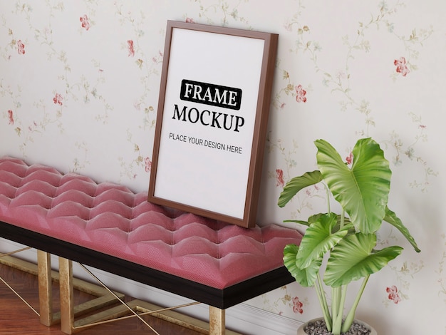 Download Premium Psd Photo Frame Mockup Realistic On The Chair