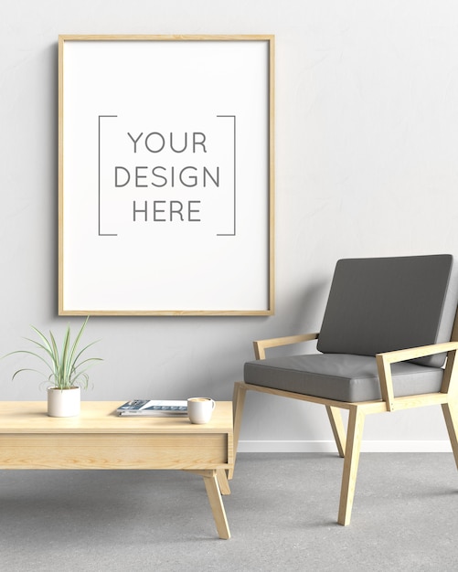 Photo frame mockup with chair Premium Psd