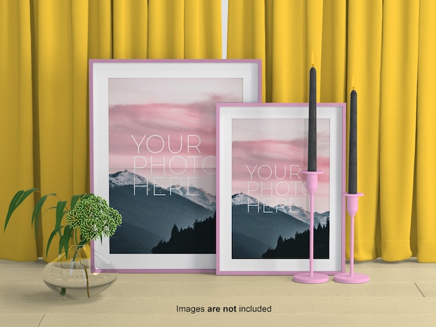 Download Photo frames mockup on curtains | Premium PSD File