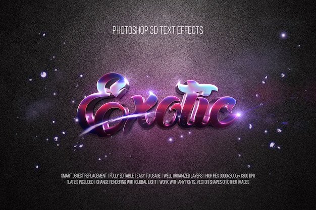 Photoshop 3d text effects exotic Premium Psd