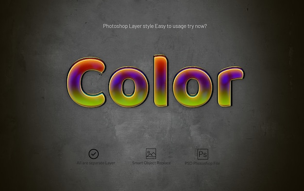 光沢のあるカラーphotoshop 3dレイヤースタイルのテキスト効果 プレミアムpsdファイル