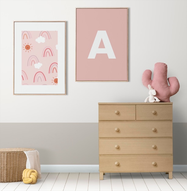Download Free PSD | Picture frame mockup psd hanging in kids room ...