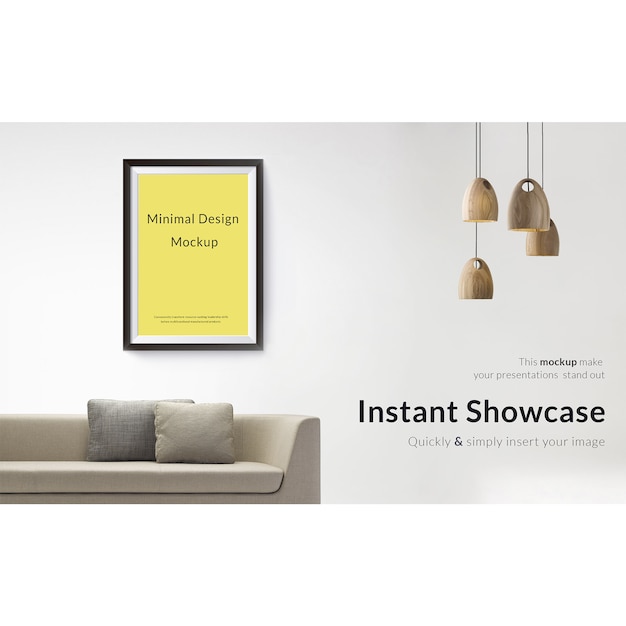 Download Picture on white wall with sofa and lamps mock up PSD file | Free Download