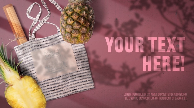 Download Pineapples and tote bag mockup | Premium PSD File