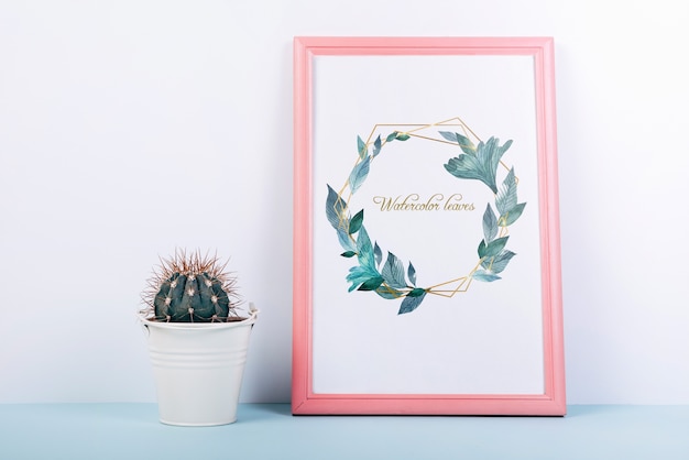 Download Pink frame mockup with decorative cactus | Free PSD File