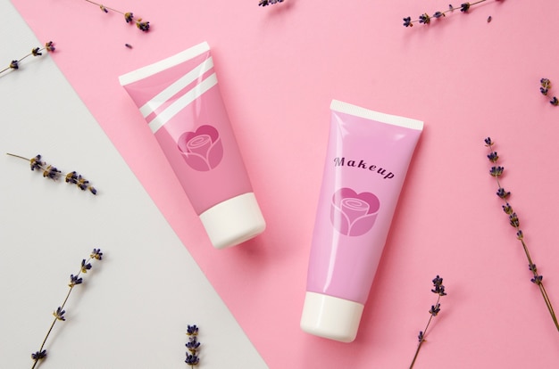 Download Pink hand cream bottles mock-up | Free PSD File