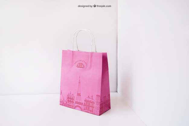 Download Pink Paper Bag In Corner Psd Template Box Packaging Mockup Creator PSD Mockup Templates