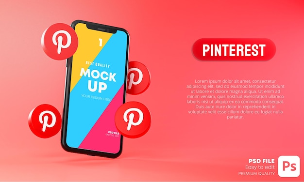 Download Premium Psd Pinterest Icons Around Smartphone App Mockup 3d