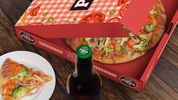 Download Pizza box mockup and bottle | Free PSD File