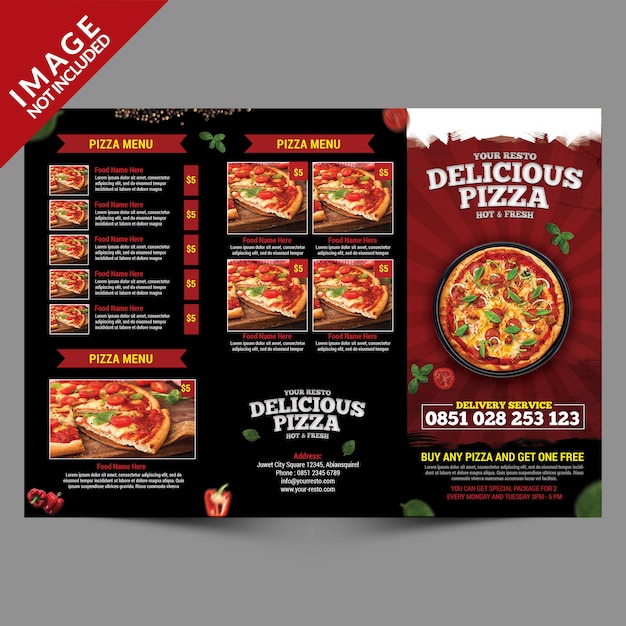 Pizza delivery service trifold menu outisde template Premium Psd