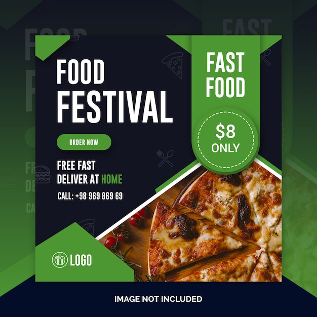 Pizza restaurant instagram post, square banner or flyer template Premium Psd