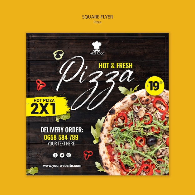 Free PSD Pizza restaurant square flyer with photo