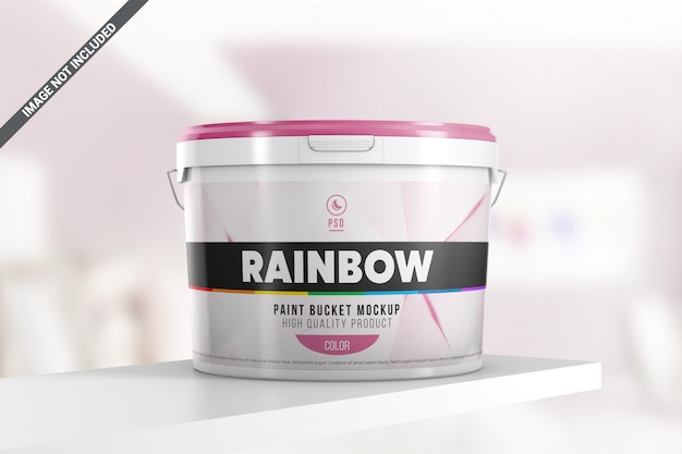 Download Plastic paint bucket on a shelf mockup | Premium PSD File