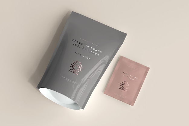 Free PSD | Plastic stand-up pouch with sachet mockup