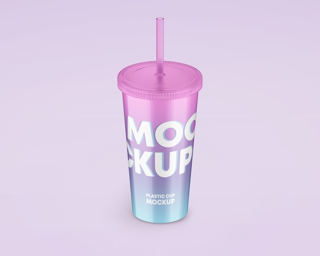 Glossy Plastic Cup W Straw Mockup Packaging