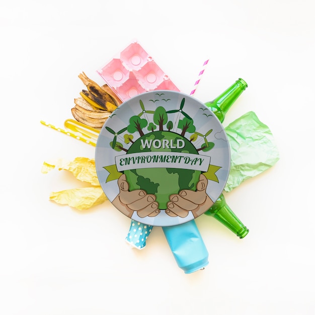 Plate mockup with world environment day concept PSD Template