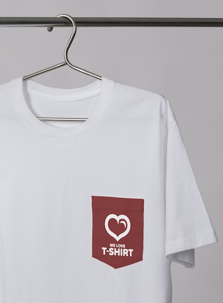 Pocket t-shirt mockup on a hanger Premium Psd
