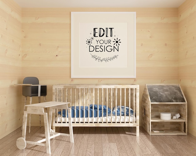 Download Free PSD | Poster frame in children's bedroom psd mockup