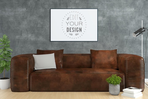 Download Free PSD | Poster frame in living room mockup