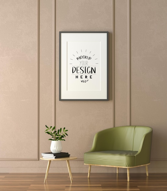 Free PSD | Poster frame in living room mockup