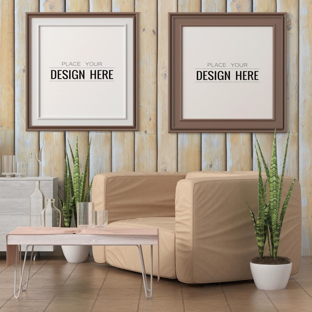 Download Free PSD | Poster frame in living room mockup