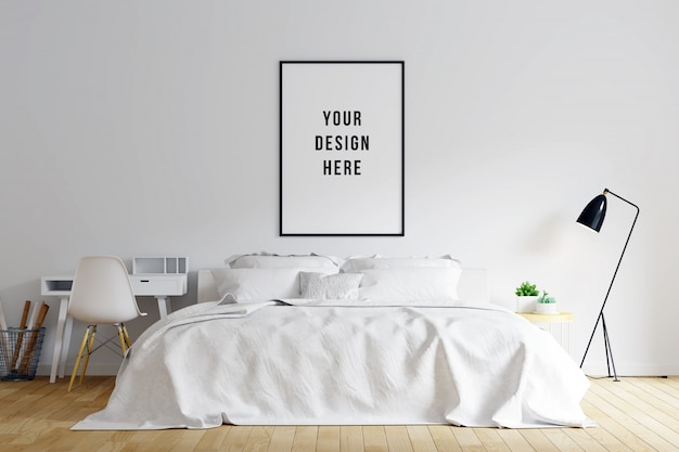 Download Poster frame mockup bedroom interior with decorations PSD file | Premium Download
