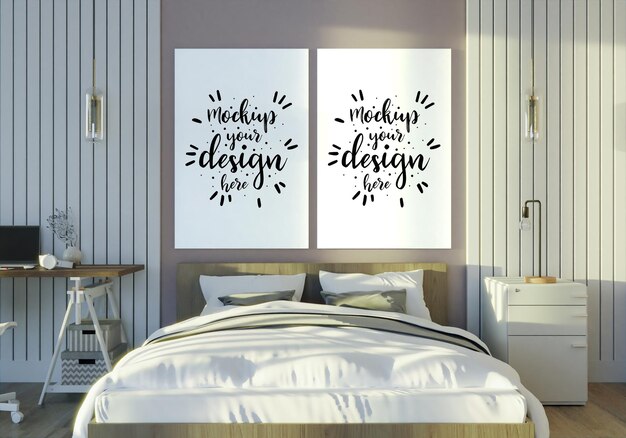 Download Free PSD | Poster frame mockup interior in a bedroom