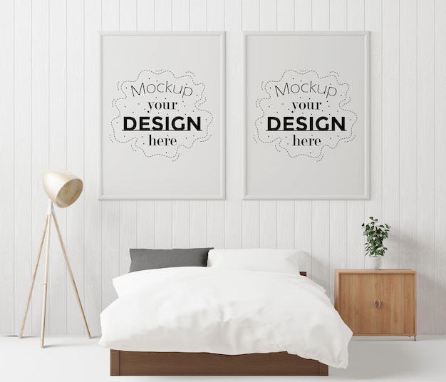 Free PSD | Poster frame mockup interior in a bedroom