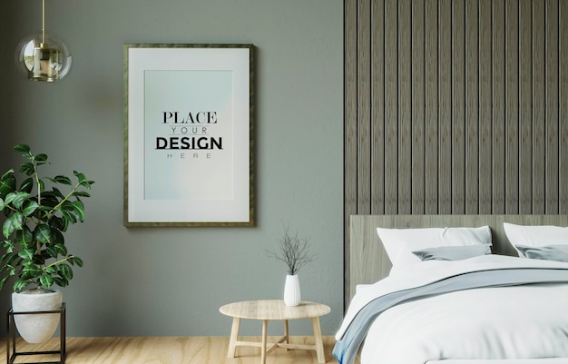 Download Free Psd Poster Frame Mockup Interior In A Bedroom