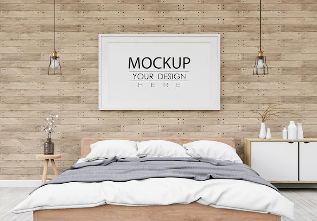 Download Free Psd Poster Frame Mockup Interior In A Bedroom