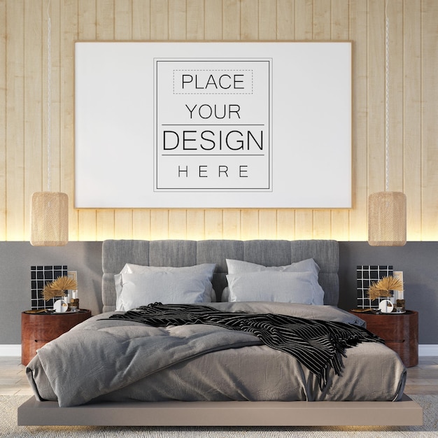 Download Free Psd Poster Frame Mockup Interior In A Bedroom