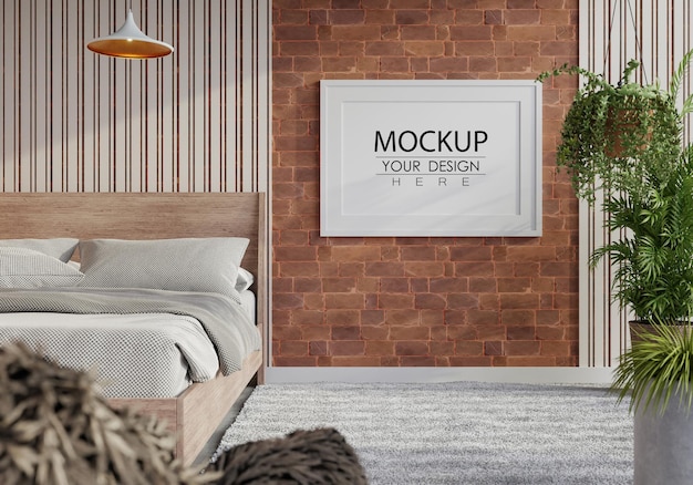 Download Free Psd Poster Frame Mockup Interior In A Bedroom