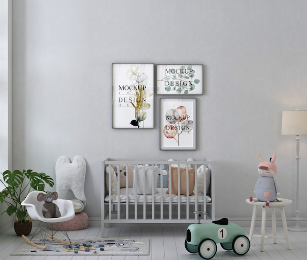 Download Premium Psd Poster Frame Mockup In Interior Of White Nursery Room