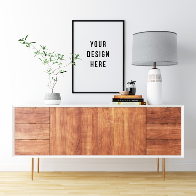 Download Poster frame mockup interior with decorations PSD file ...