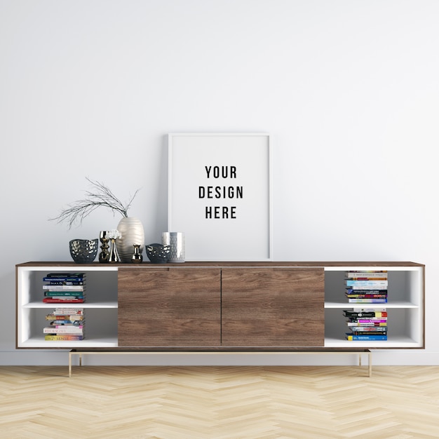 Download Premium PSD | Poster frame mockup interior with decorations