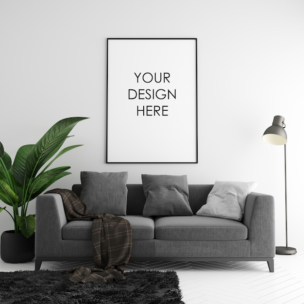 Download Premium Psd Poster Frame Mockup Interior With Decorations PSD Mockup Templates