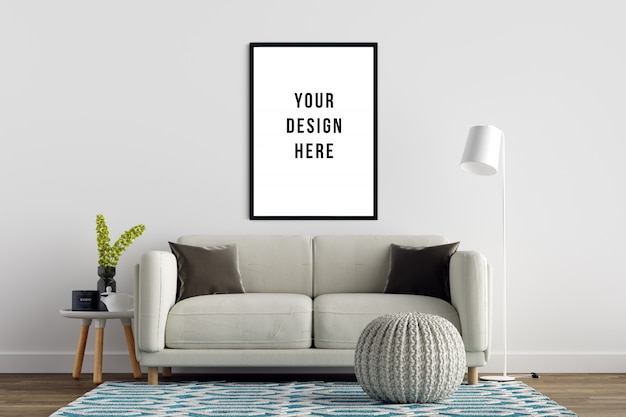 Download Poster frame mockup interior with sofa and decoration | Premium PSD File