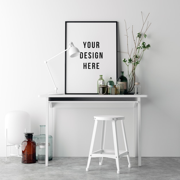 Download Poster frame mockup interior workspace with decorations ... PSD Mockup Templates