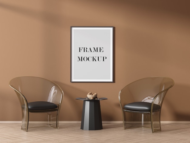 Download Premium PSD | Poster frame mockup on orange wall with shadows