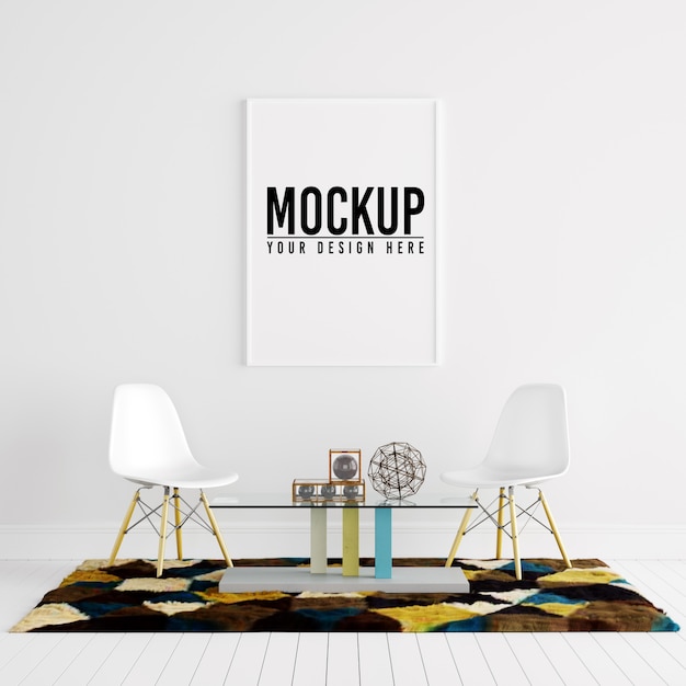 Download Poster frame mockup in white interior with decoration PSD ... PSD Mockup Templates