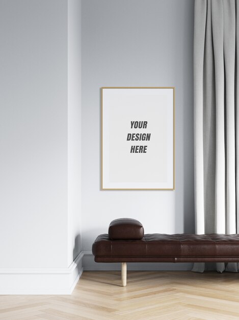 Poster Frame Wall Mockup With Minimalist Decoration Psd