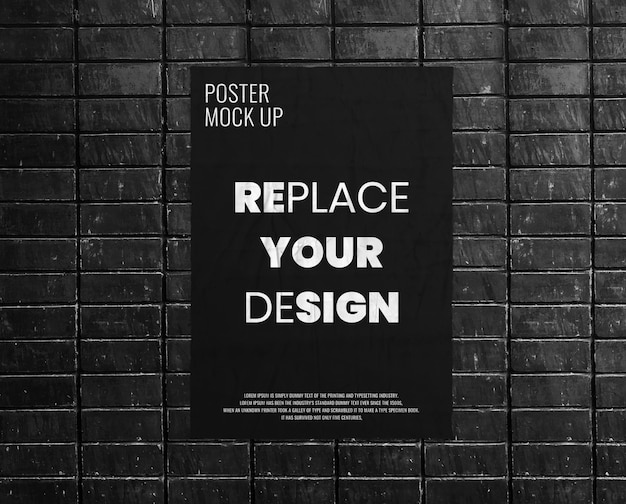 Download Premium PSD | Poster grunge on black brick wall mockup