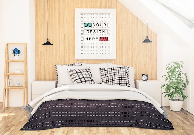 Download Premium PSD | Poster mock up at bedroom