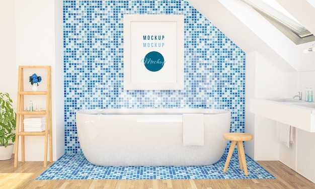 Download Premium Psd Poster Mockup On A Bathroom Wall In Attic