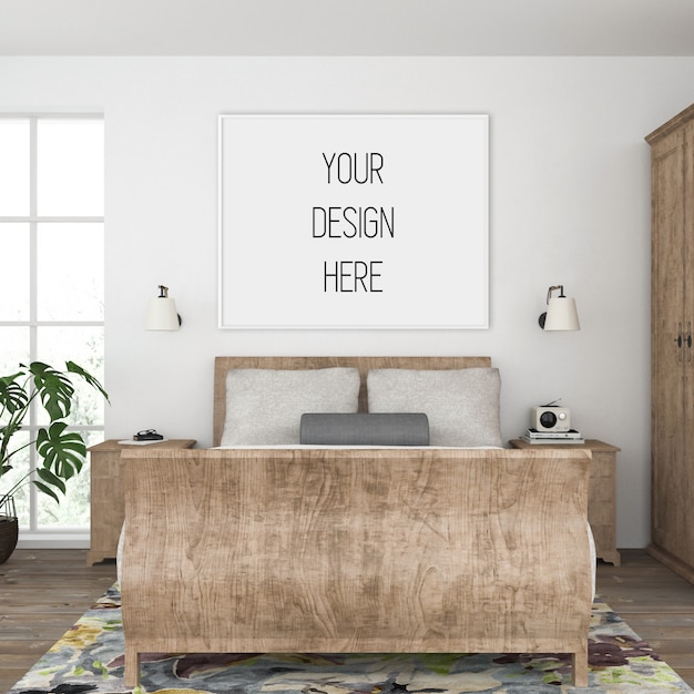 Download Premium PSD | Poster mockup, bedroom with horizontal frame