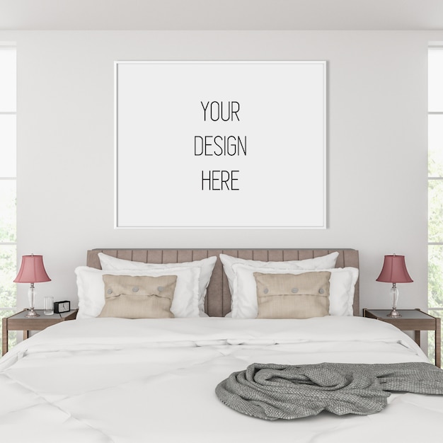 Download Poster mockup, bedroom with horizontal frame | Premium PSD ...