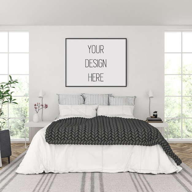 Download Poster mockup, bedroom with horizontal frame | Premium PSD File