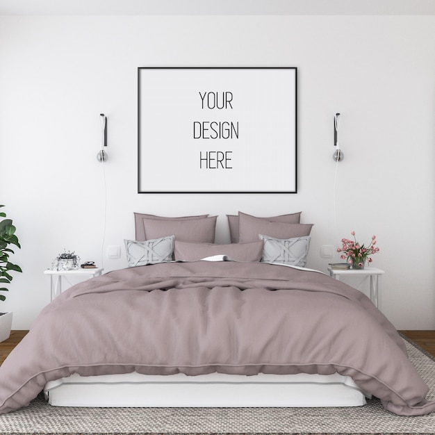 Download Poster mockup, bedroom with horizontal frame | Premium PSD ...