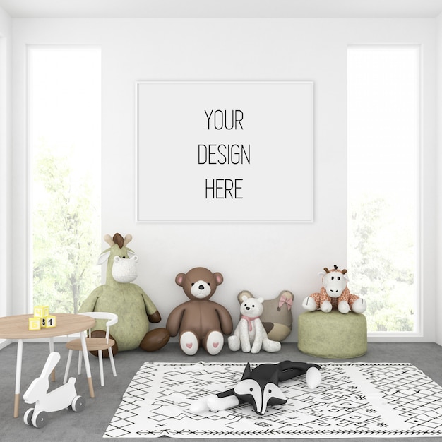 Download Premium PSD | Poster mockup, kids room with horizontal frame